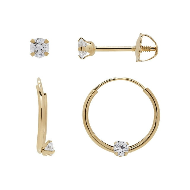 Brilliance Fine Jewelry Hoop with CZ and CZ Studs 10K Yellow Gold Set Earrings