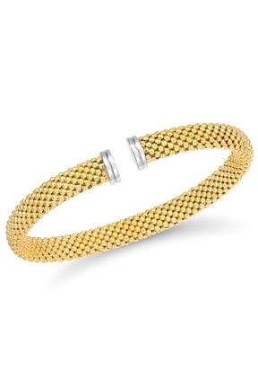Italian Sterling Silver and 14K Gold Flash-Plated 7MM Mesh Popcorn Bangle
