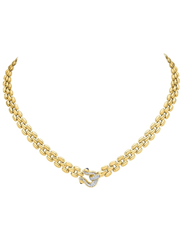 Italian Sterling Silver Gold Flash-Plated Panther Necklace with CZ and Black Spinel