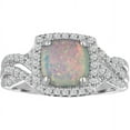 thumbnail image 1 of Brilliance Fine Jewelry Lab-Created Opal with CZ Accents Sterling Silver Cushion Ring, 1 of 1