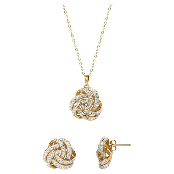 Brilliance Fine Women's Love Knot 18K Gold Crystal Pendant and Earring Set
