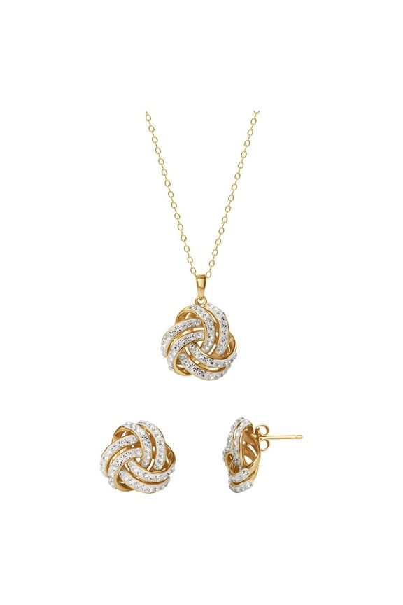 Brilliance Fine Women's Love Knot 18K Gold Crystal Pendant and Earring Set