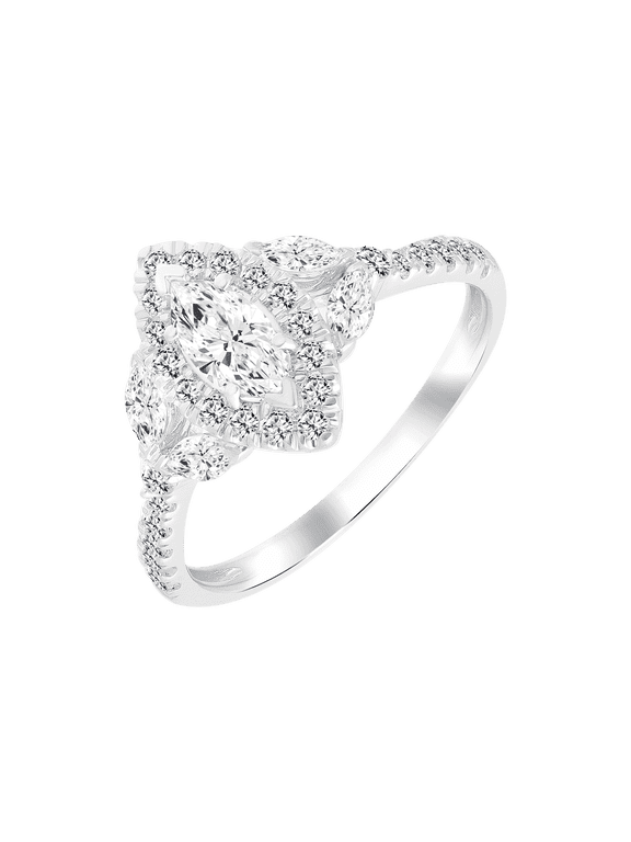 Marquise 1 Carat Lab Grown Diamond Engagement Ring in Sterling Silver