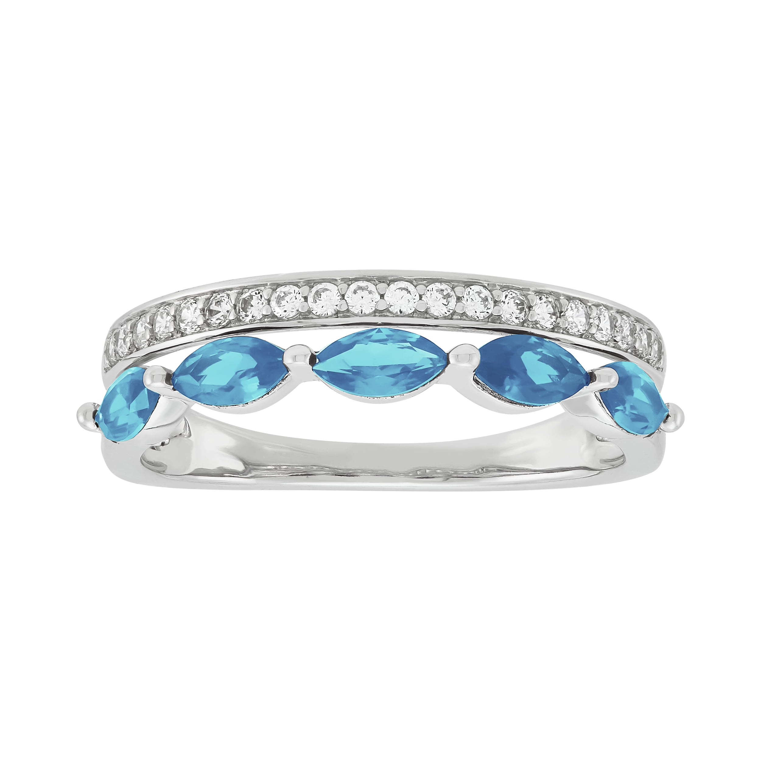 Brilliance Fine Jewelry Marquise Blue Topaz and White Cubic Zircoina Ring in Sterling Silver