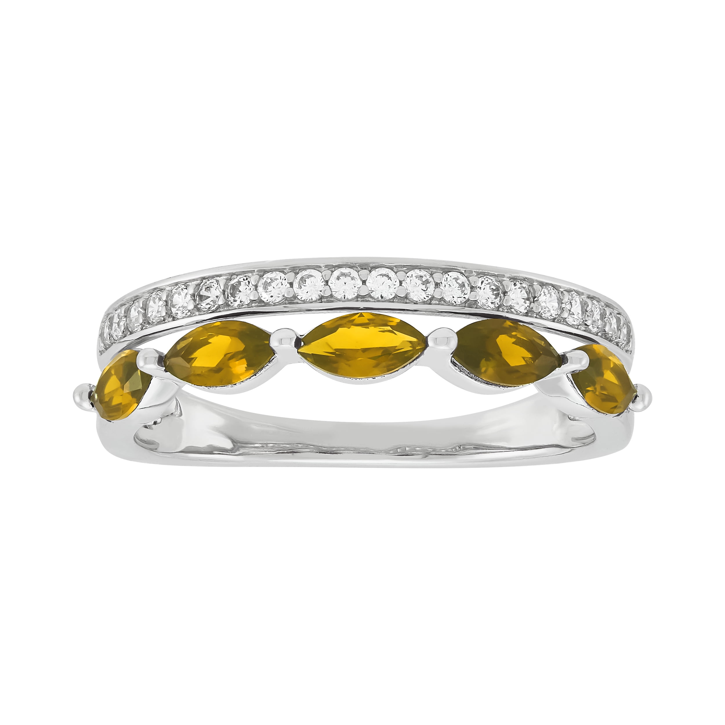 Brilliance Fine Jewelry Marquise Citrine and White Cubic Zircoina Ring in Sterling Silver