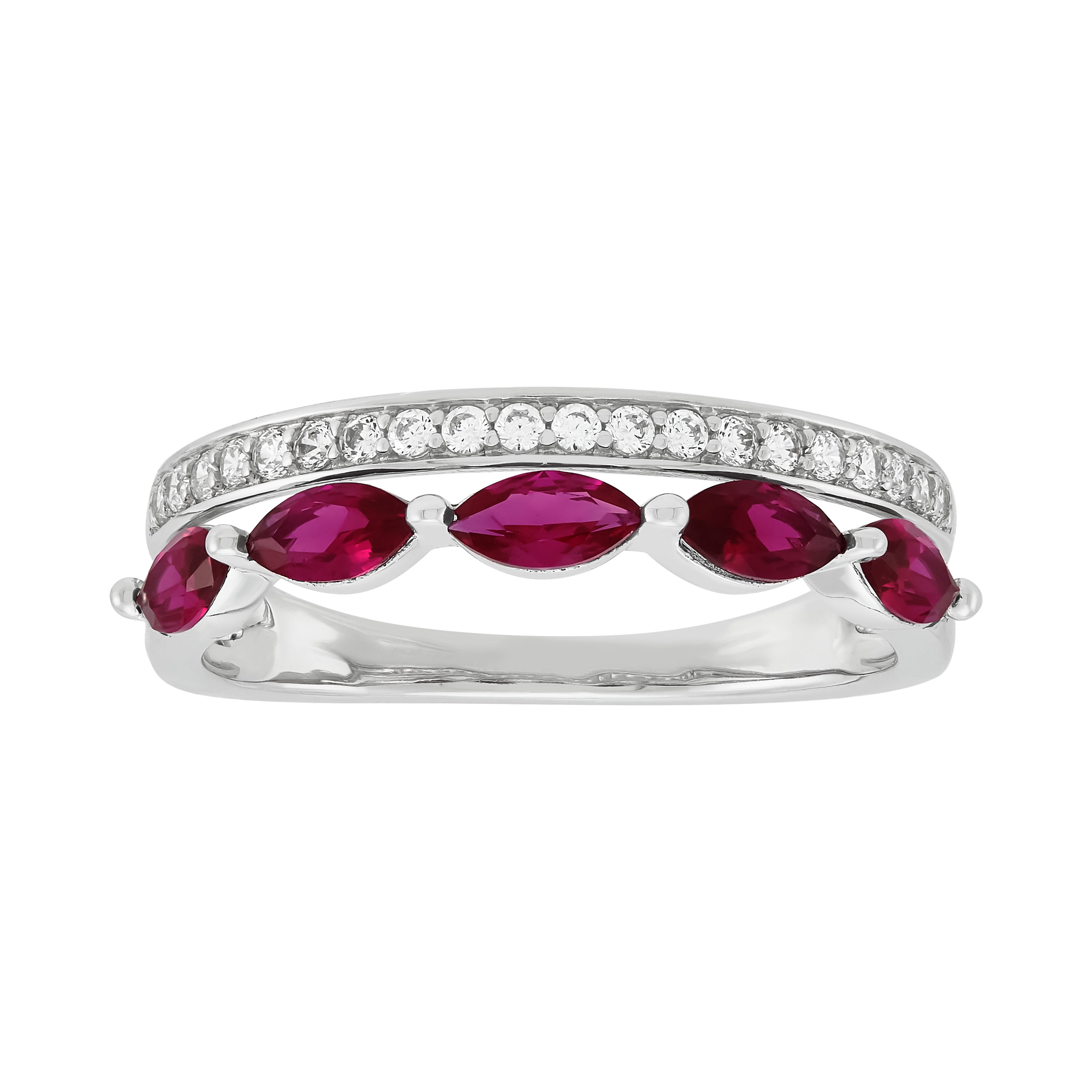 Brilliance Fine Jewelry Marquise Garnet and White Cubic Zircoina Ring in Sterling Silver