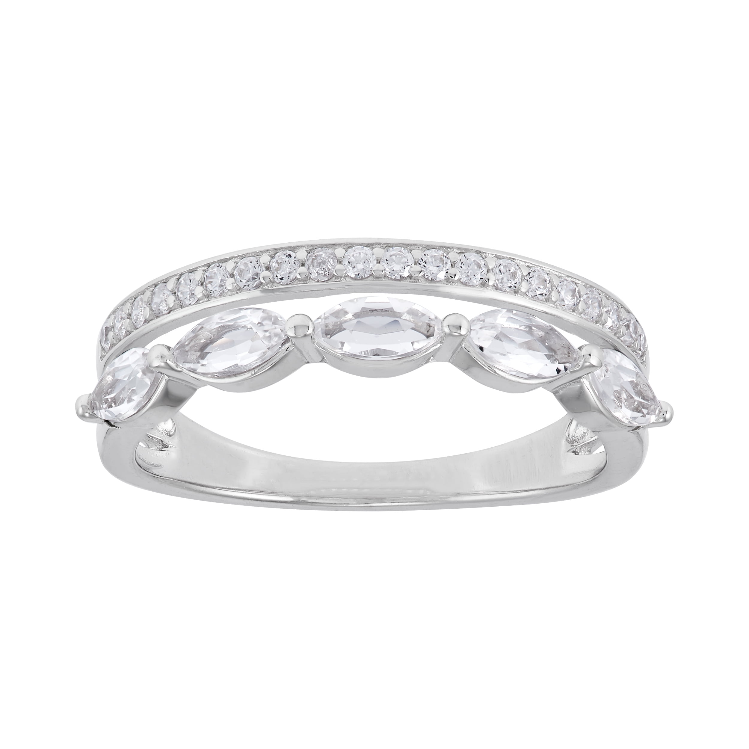 Brilliance Fine Jewelry Marquise White Topaz and White Cubic Zircoina Ring in Sterling Silver