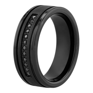 Brilliance Fine Jewelry Men's 1/10 Ctw Black Diamond Black Tungsten Grooved 8MM Wedding Band - Men's Ring