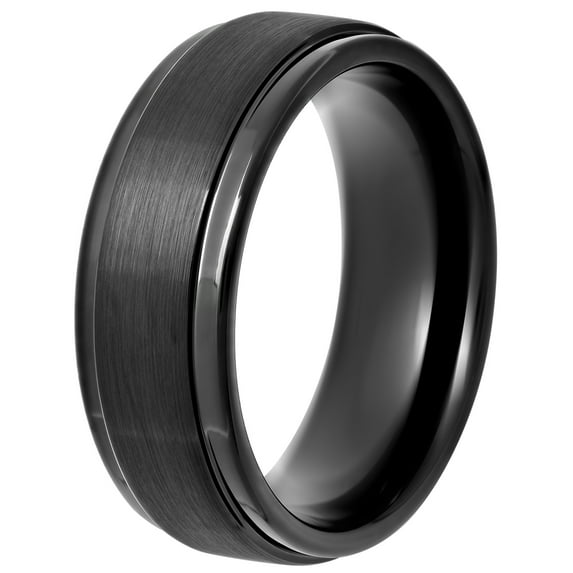 Brilliance Fine Jewelry Men's Black Tungsten Step Edge Satin Comfort Fit 8MM Wedding Band - Mens Ring