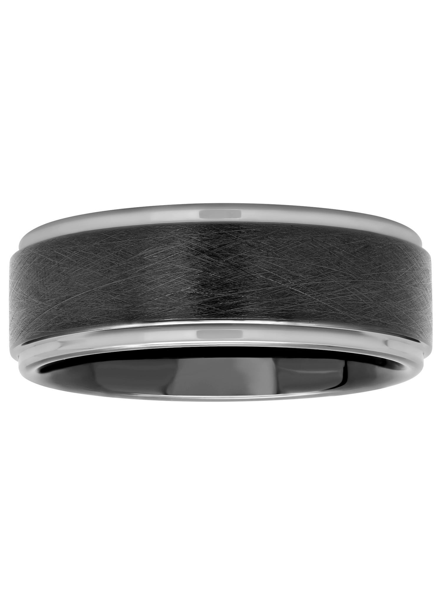 Brilliance Fine Jewelry Men's Black Two-Tone Tungsten Frozen Finish Step Edge 8MM Wedding Band - Men's Ring
