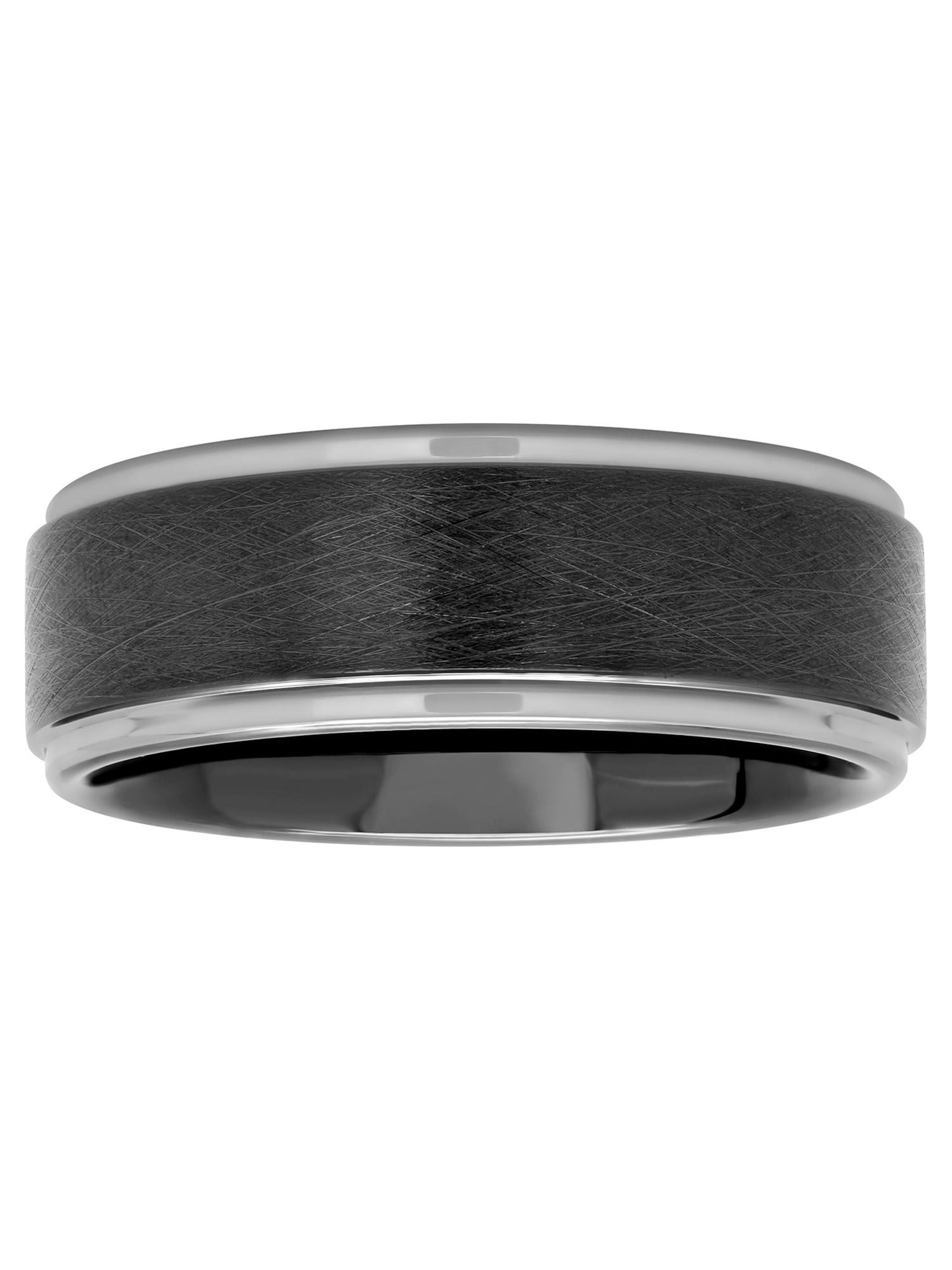 Brilliance Fine Jewelry Men's Black Two-Tone Tungsten Frozen Finish Step Edge 8MM Wedding Band - Men's Ring