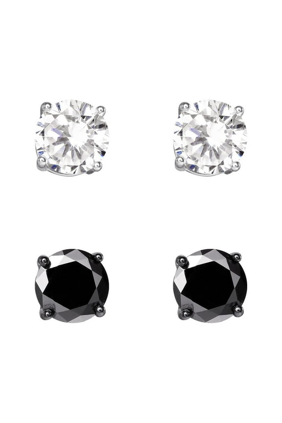 Men's CZ Black and Clear Diamond Stud Earrings, 8mm