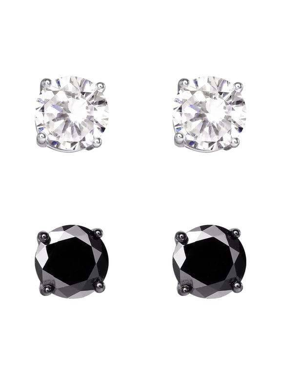 Men's CZ Black and Clear Diamond Stud Earrings, 8mm