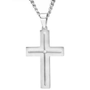 Brilliance Fine Jewelry Men's Diamond Accent Stainless Steel Cross Pendant Necklace