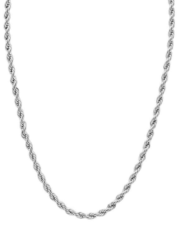 Men's Silver-Tone Stainless Steel 2.3MM Rope Link 24" Chain Necklace - Brilliance Fine Jewelry