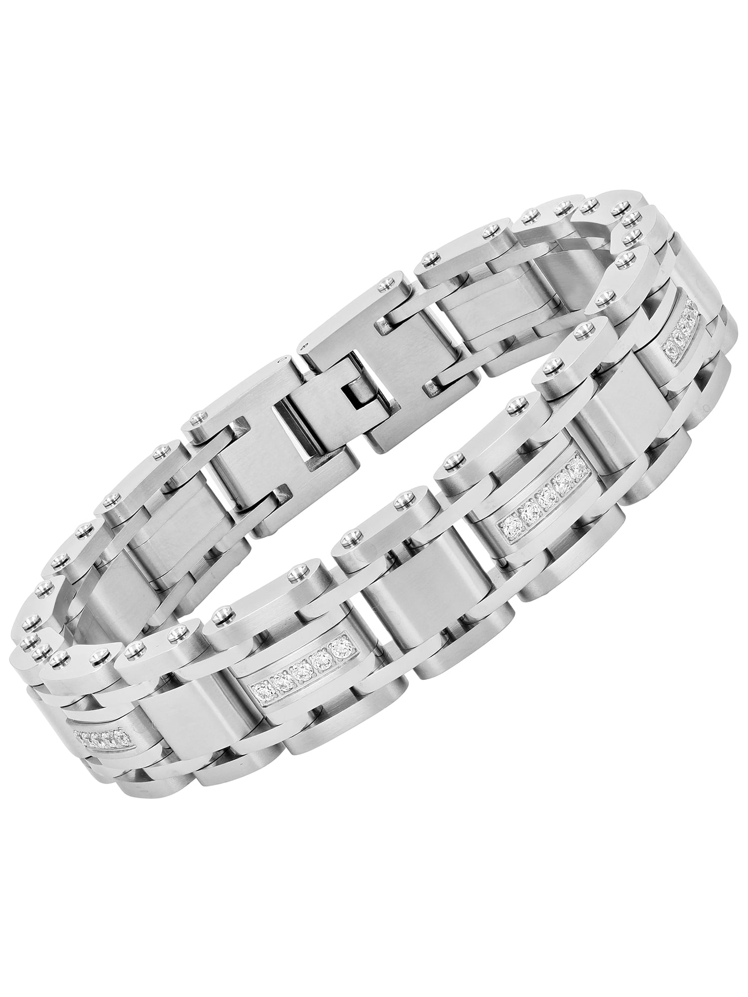 Brilliance Fine Jewelry Men's Stainless Steel Cubic Zirconia Link Bracelet