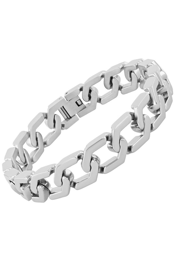 Men's Stainless Steel Hexagon 9" Link Bracelet