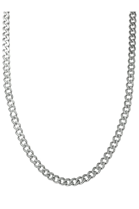 Men's Stainless Steel Simulated Diamond 7MM Curb Chain Necklace, 22 inches