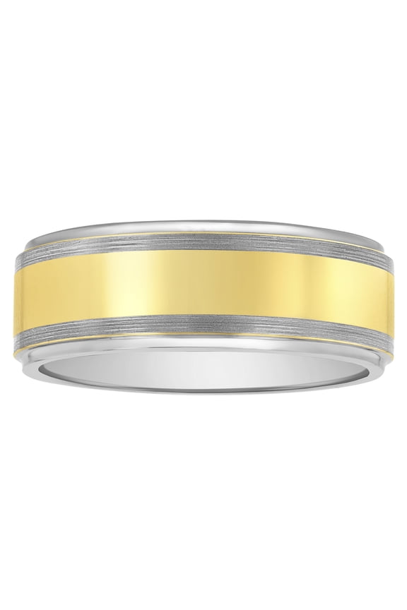 Men's Tungsten With Yellow Finish High Polish Center Band - Wedding Band