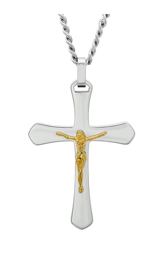 Men's Two-Tone Stainless Steel Crucifix Pendant Necklace