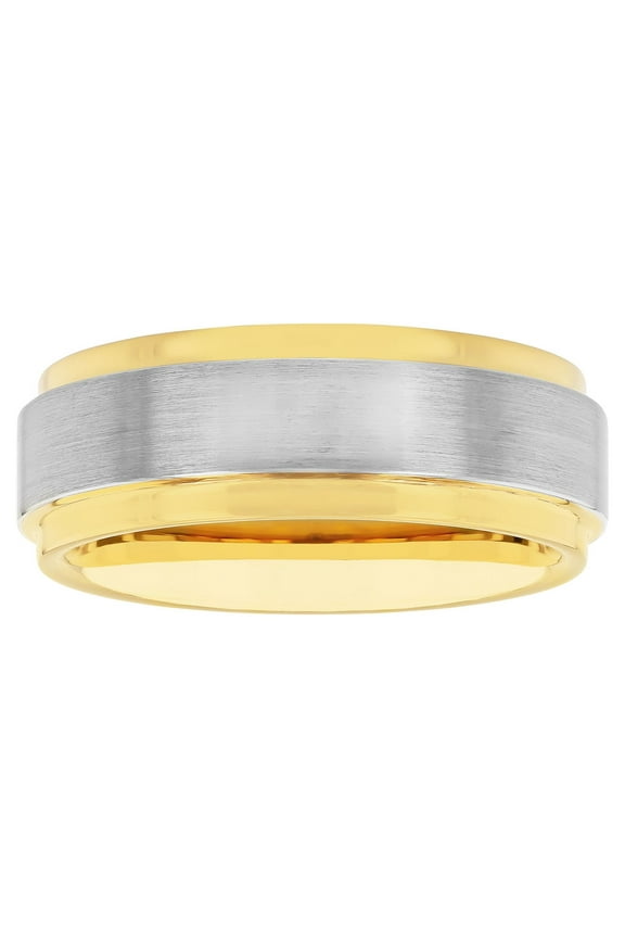 Men's Two-Tone Tungsten Step Edge Satin Wedding Ring  - Wedding Band