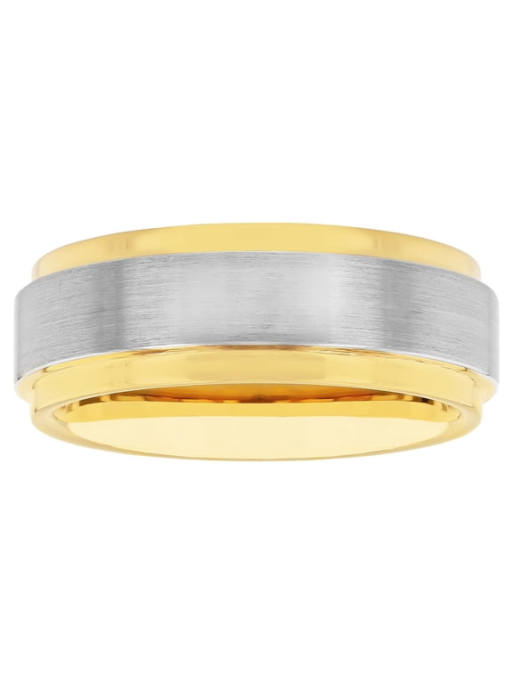 Men's Two-Tone Tungsten Step Edge Satin Wedding Ring - Wedding Band