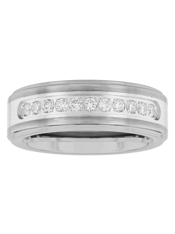 Mens 3/8 Ctw Lab-Grown Diamond Tungsten & Stainless Steel Wedding Band - Mens Ring
