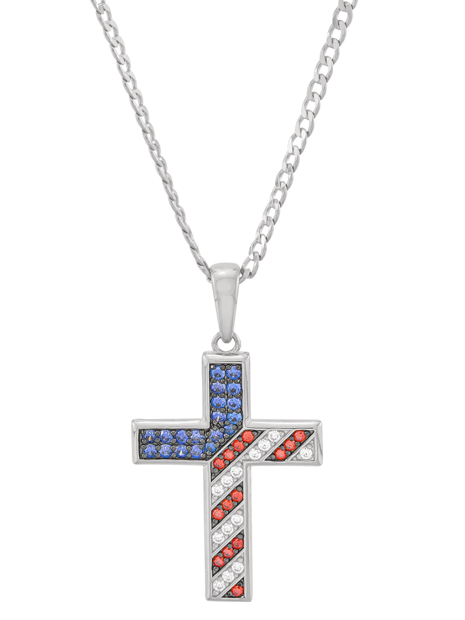 Brilliance Fine Jewelry Mens Cubic Zirconia Cross Pendant in Sterling Silver,22"