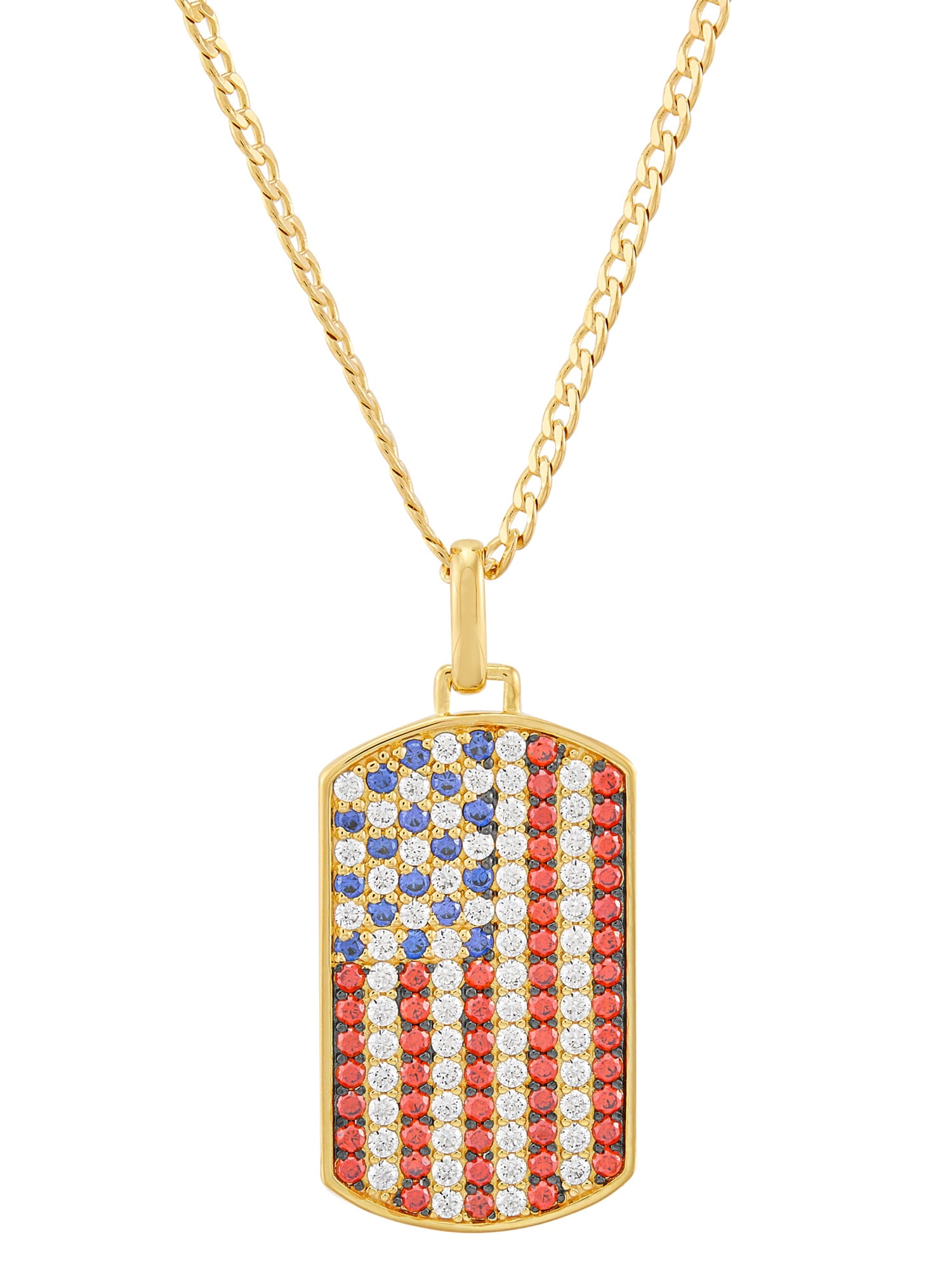 Brilliance Fine Jewelry Mens Cubic Zirconia Dog Tag Pendant in 14KT Gold Plated Sterling Silver,22"