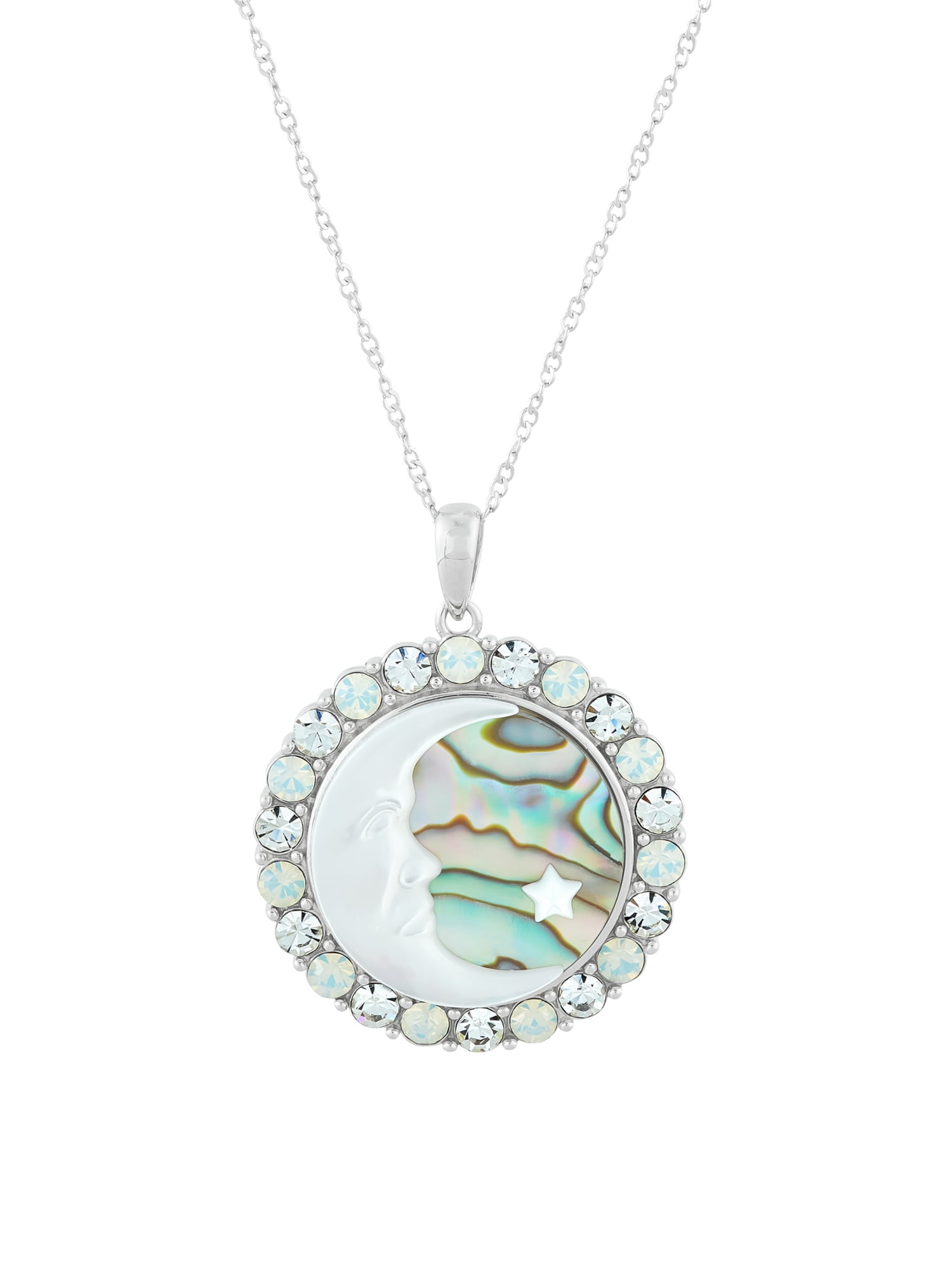 Brilliance Fine Jewelry Mother of Pearl,Abalone,Crystal,Moon,Star Pendant in Sterling Silver,18"