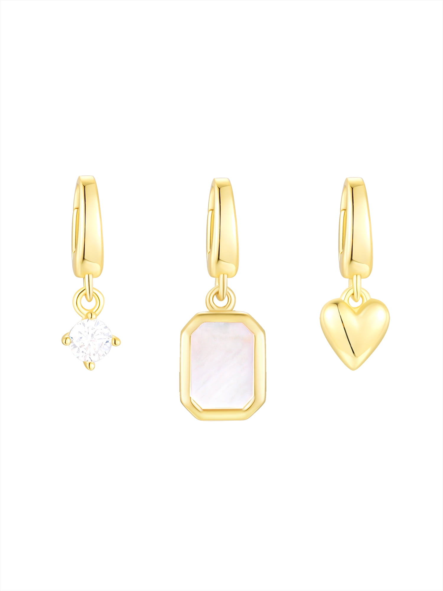 Brilliance Fine Jewelry Mother of Pearl and Simulated Diamond Charm Set in 14KT Gold Plated Sterling Silver