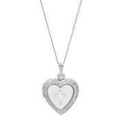 Brilliance Fine Jewelry Mother of Pearl with Cross Locket Heart Pendant in Sterling Silver, 18