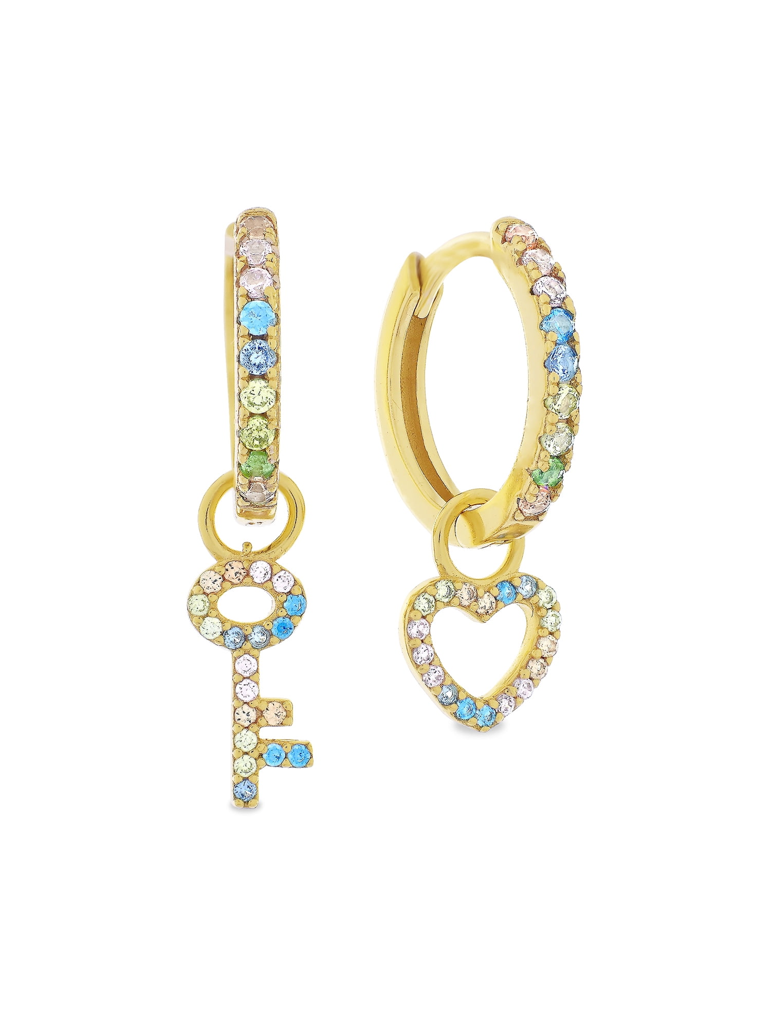 Brilliance Fine Jewelry Multi Colored Cubic Zirconia Key Heart Huggie