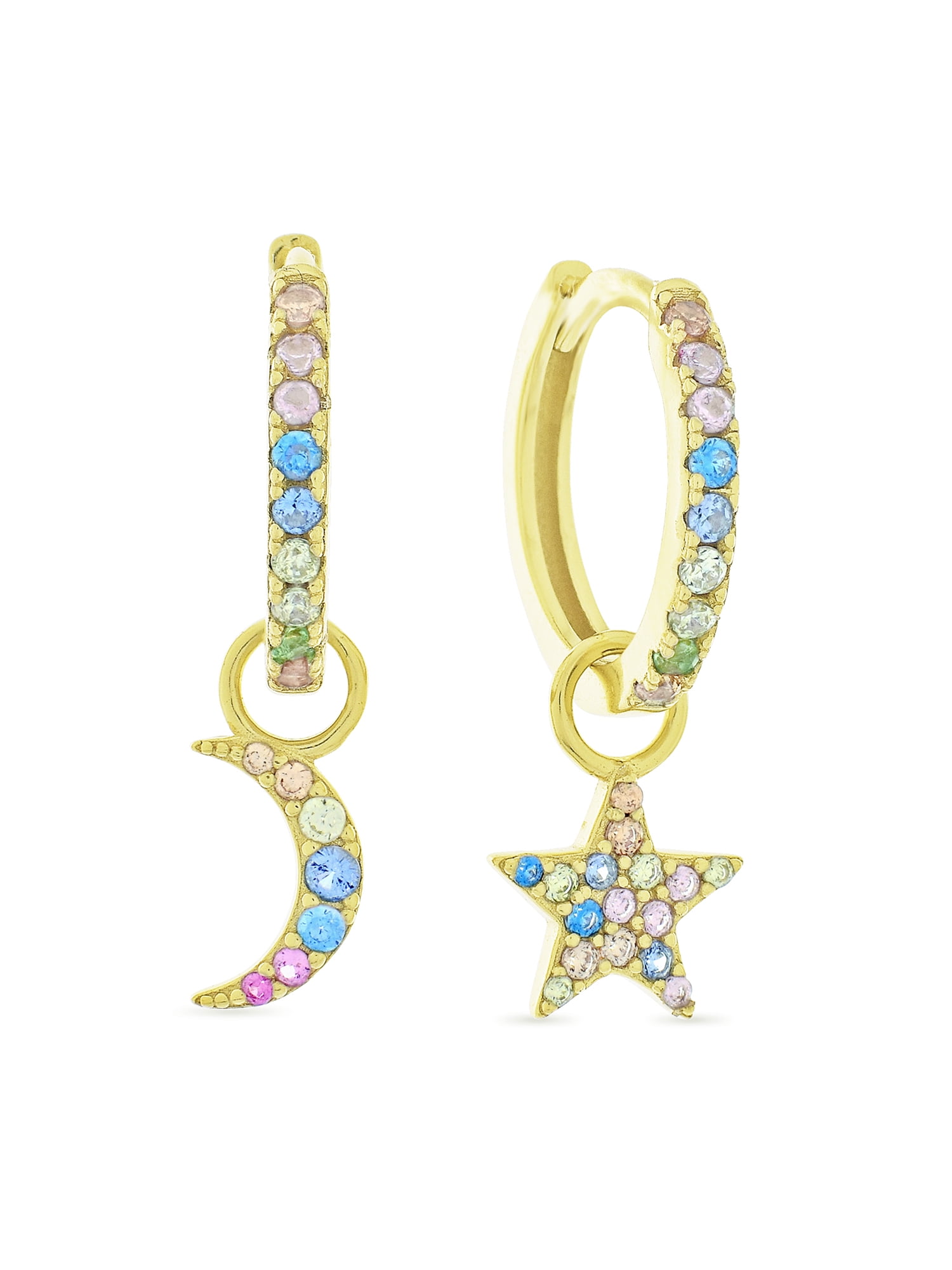 Brilliance Fine Jewelry Multi Colored Cubic Zirconia Moon Star14K Gold Over Silver Huggie Earrings