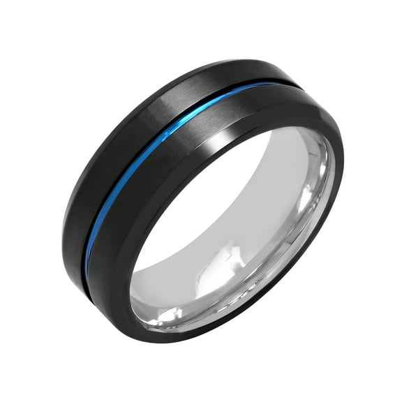Brilliance Fine Jewelry Multi-Tone Black and Blue IP Stainless Steel Wedding Ring Band