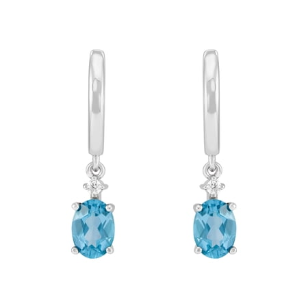 Brilliance Fine Jewelry Oval Blue Topaz Drop Earrings in Sterling Silver