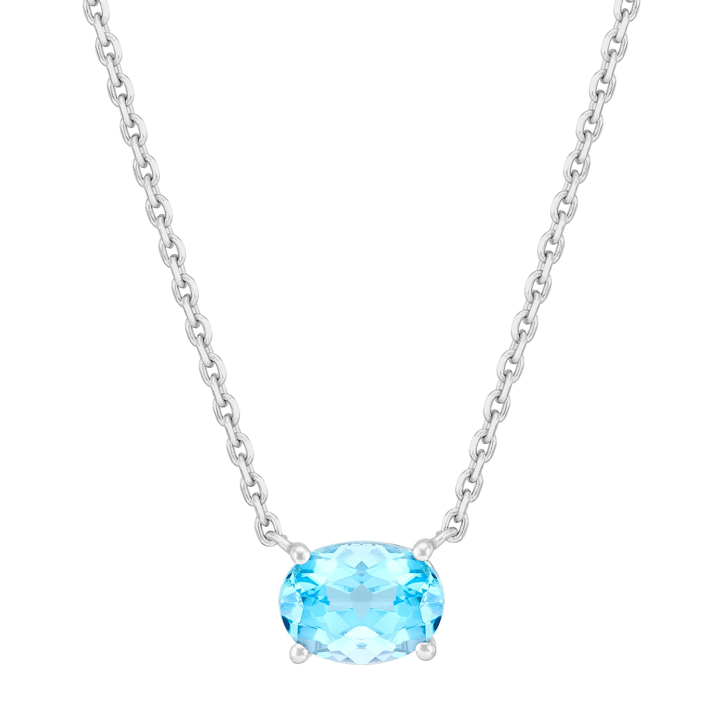 Brilliance Fine Jewelry Oval Blue Topaz Necklace in Sterling Silver