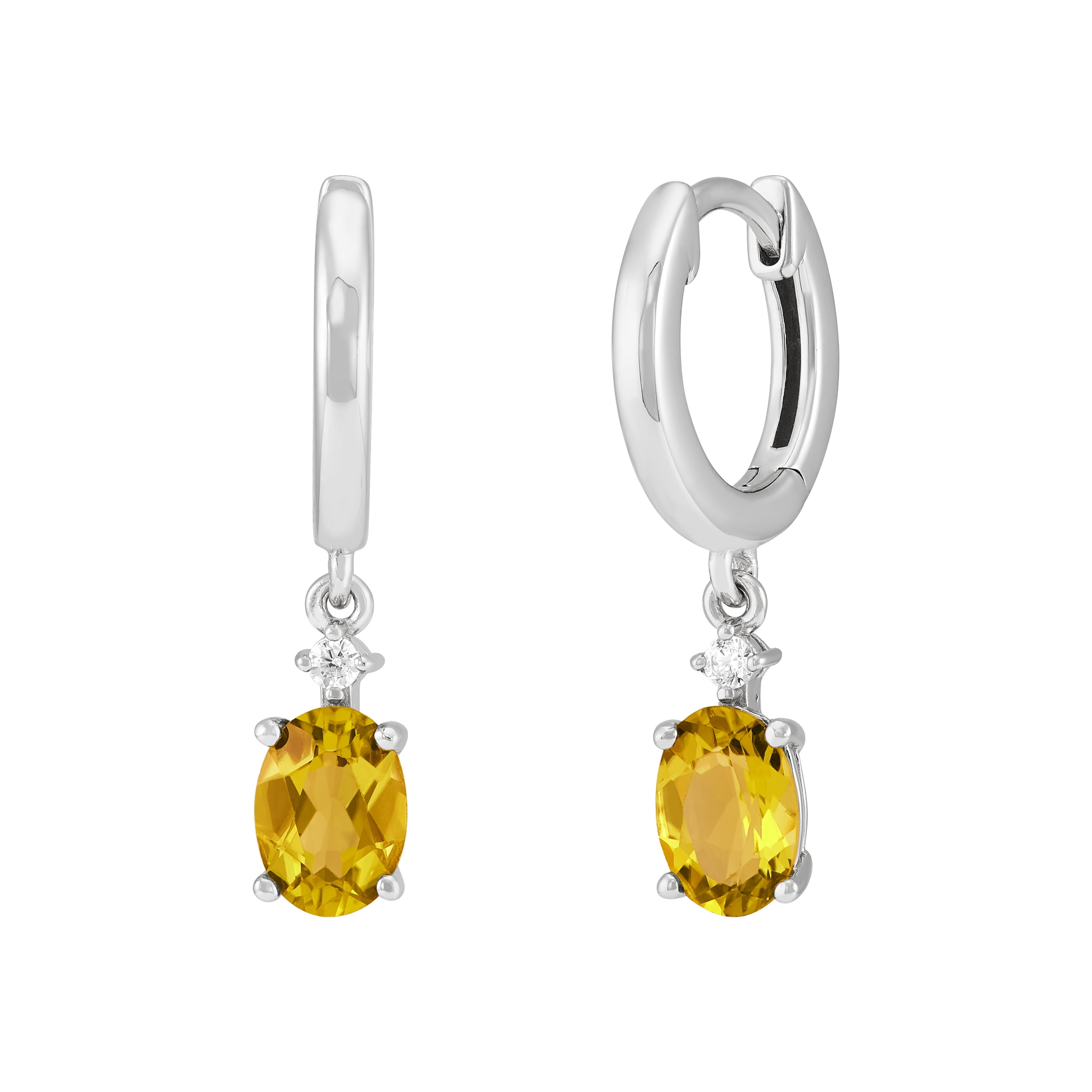 Brilliance Fine Jewelry Oval Citrine and White Cubic Zirconia Hoop Earrings in Sterling Silver