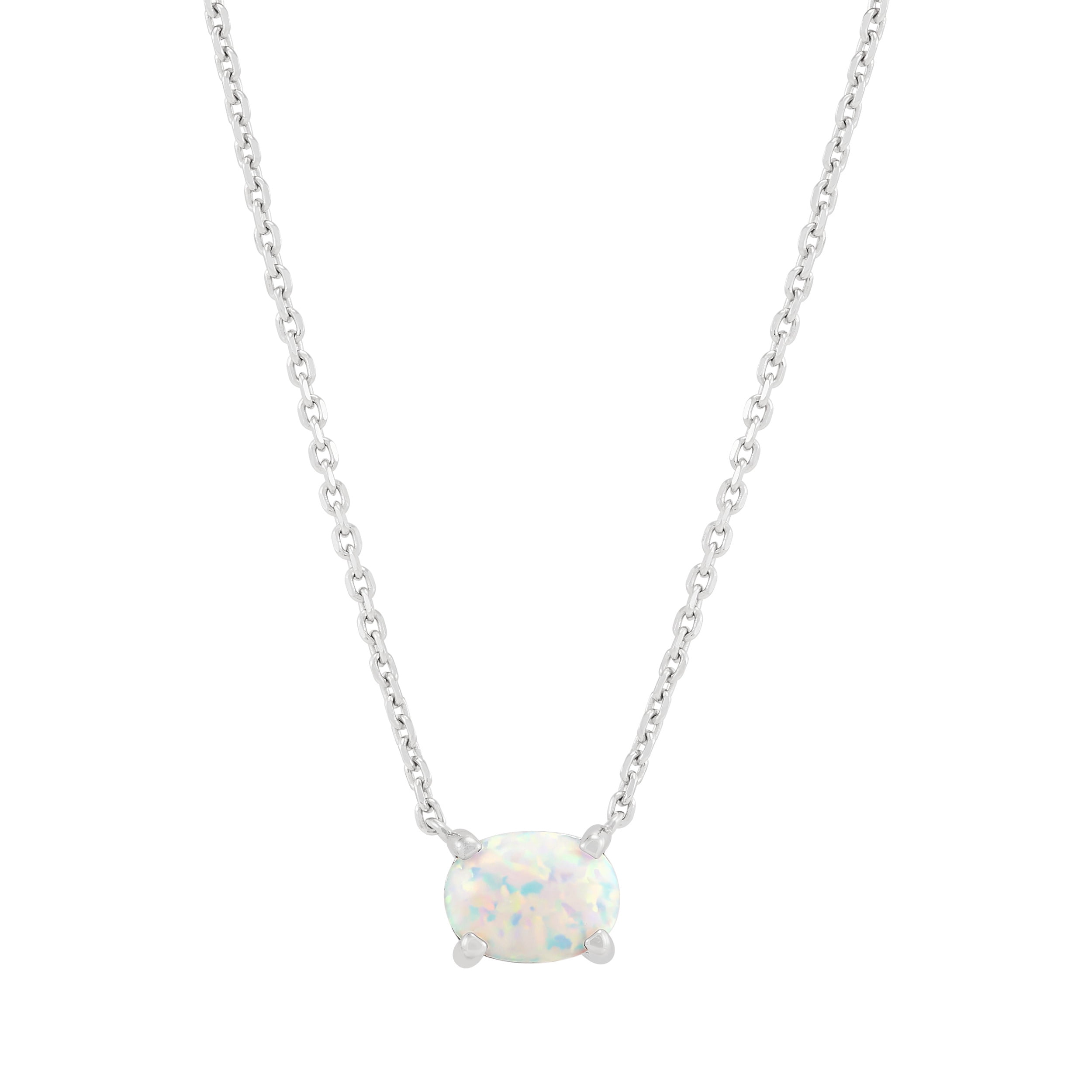 Brilliance Fine Jewelry Oval Created Opal Necklace in Sterling Silver