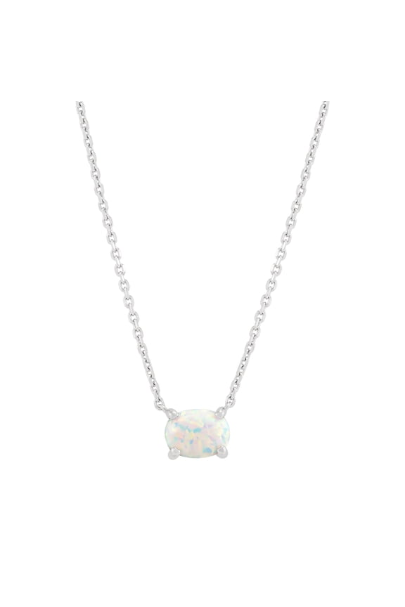 Oval Created Opal Necklace in Sterling Silver
