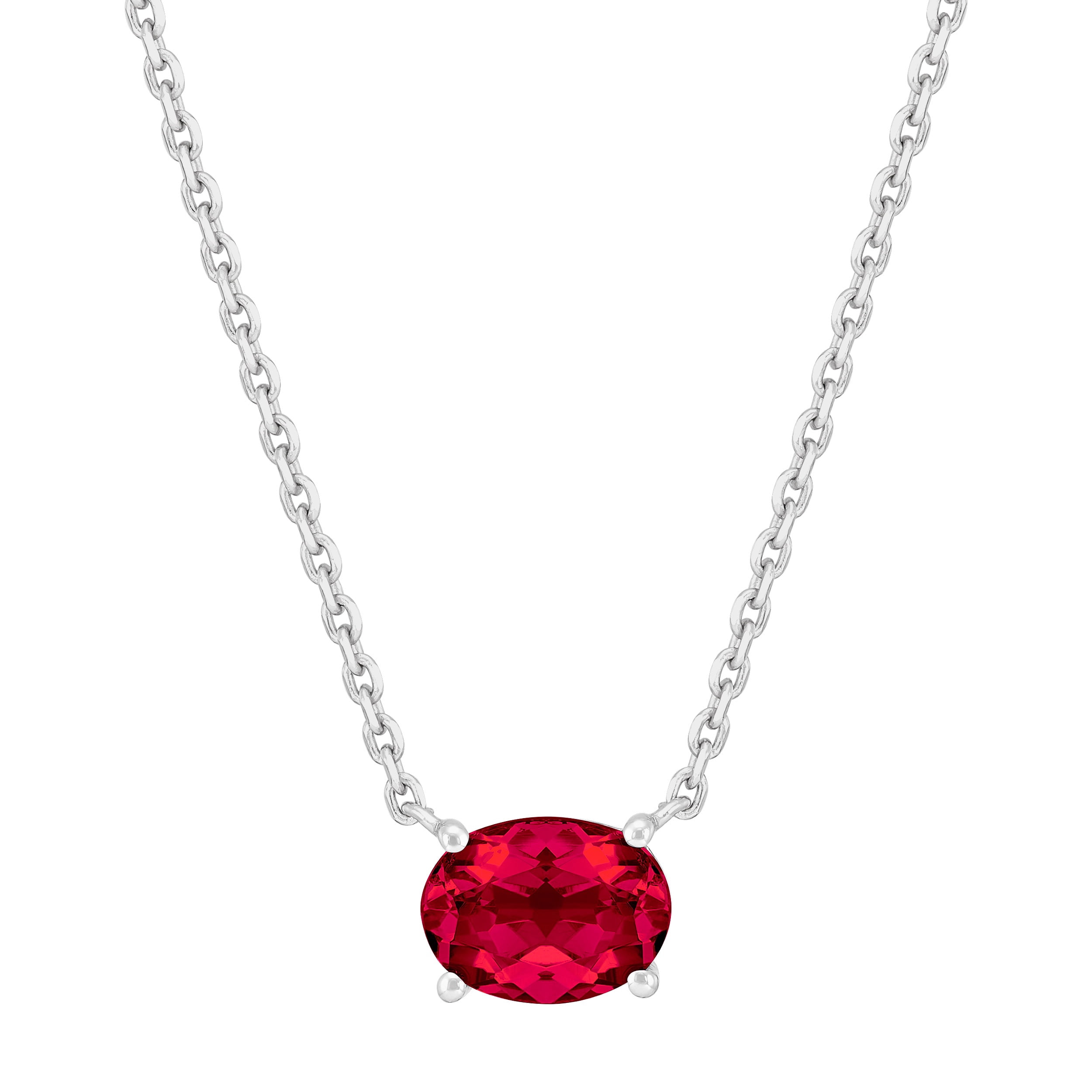 Brilliance Fine Jewelry Oval Created Ruby Necklace in Sterling Silver