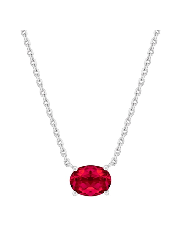 Oval Created Ruby Necklace in Sterling Silver