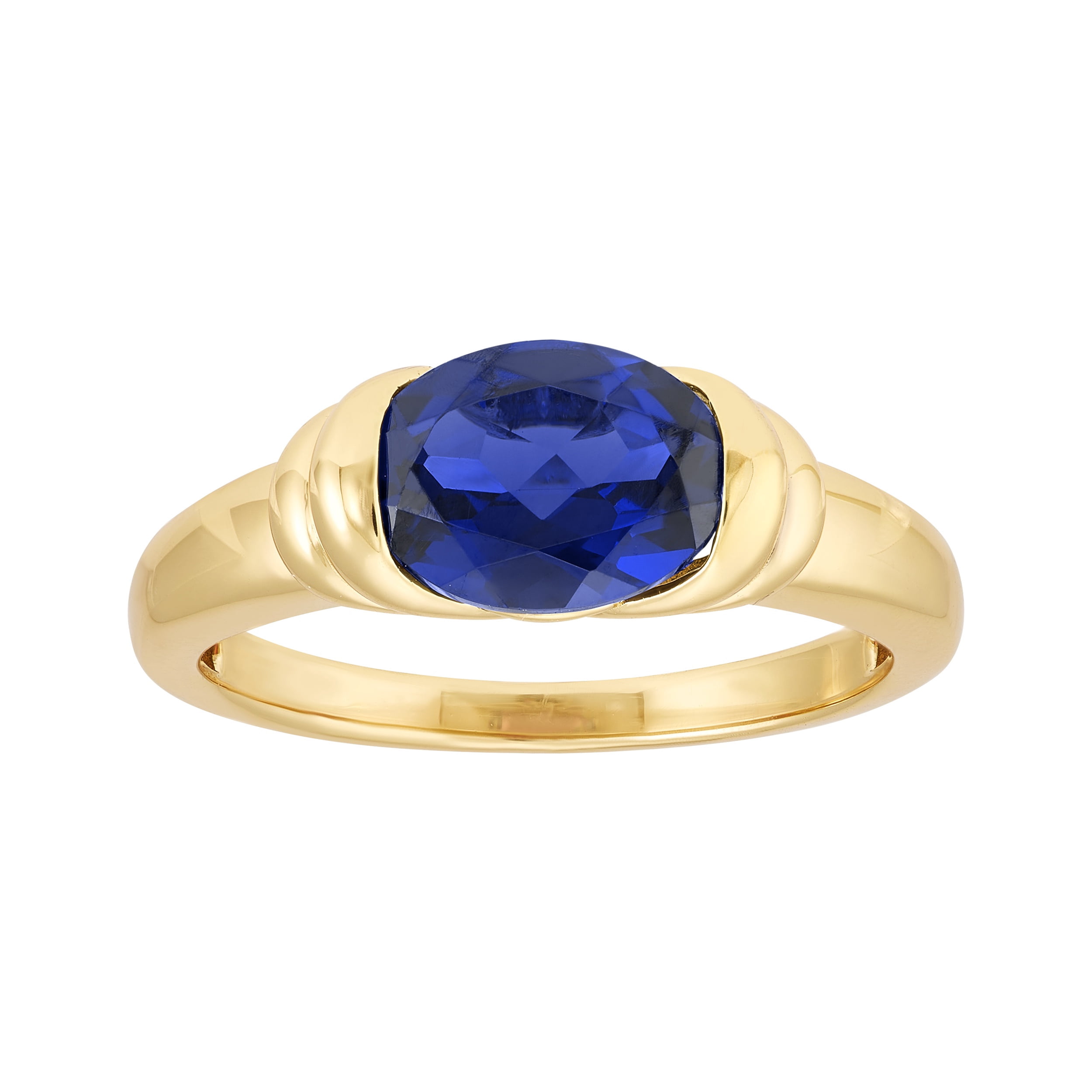 Brilliance Fine Jewelry Oval Created Sapphire Ring in 14KT Gold Plated Sterling Silver