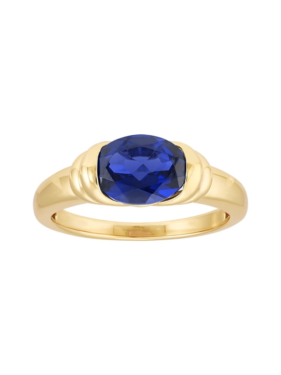 Oval Created Sapphire Ring in 14KT Gold Plated Sterling Silver