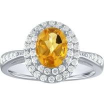 Brilliance Fine Jewelry Oval Double Halo Citrine and Cz Ring in Sterling Silver