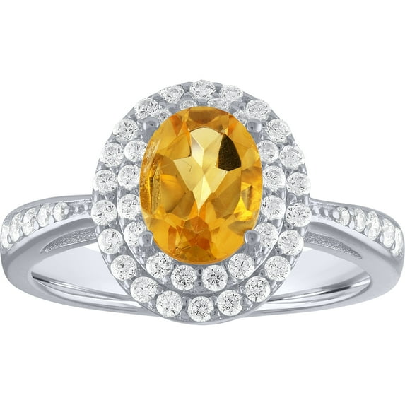 Brilliance Fine Jewelry Oval Double Halo Citrine and Cz Ring in Sterling Silver
