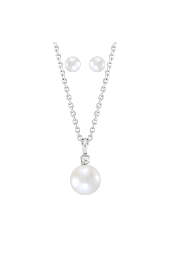 Round Freshwater Pearl Pendant and Round Stud Earrings Set in Sterling Silver