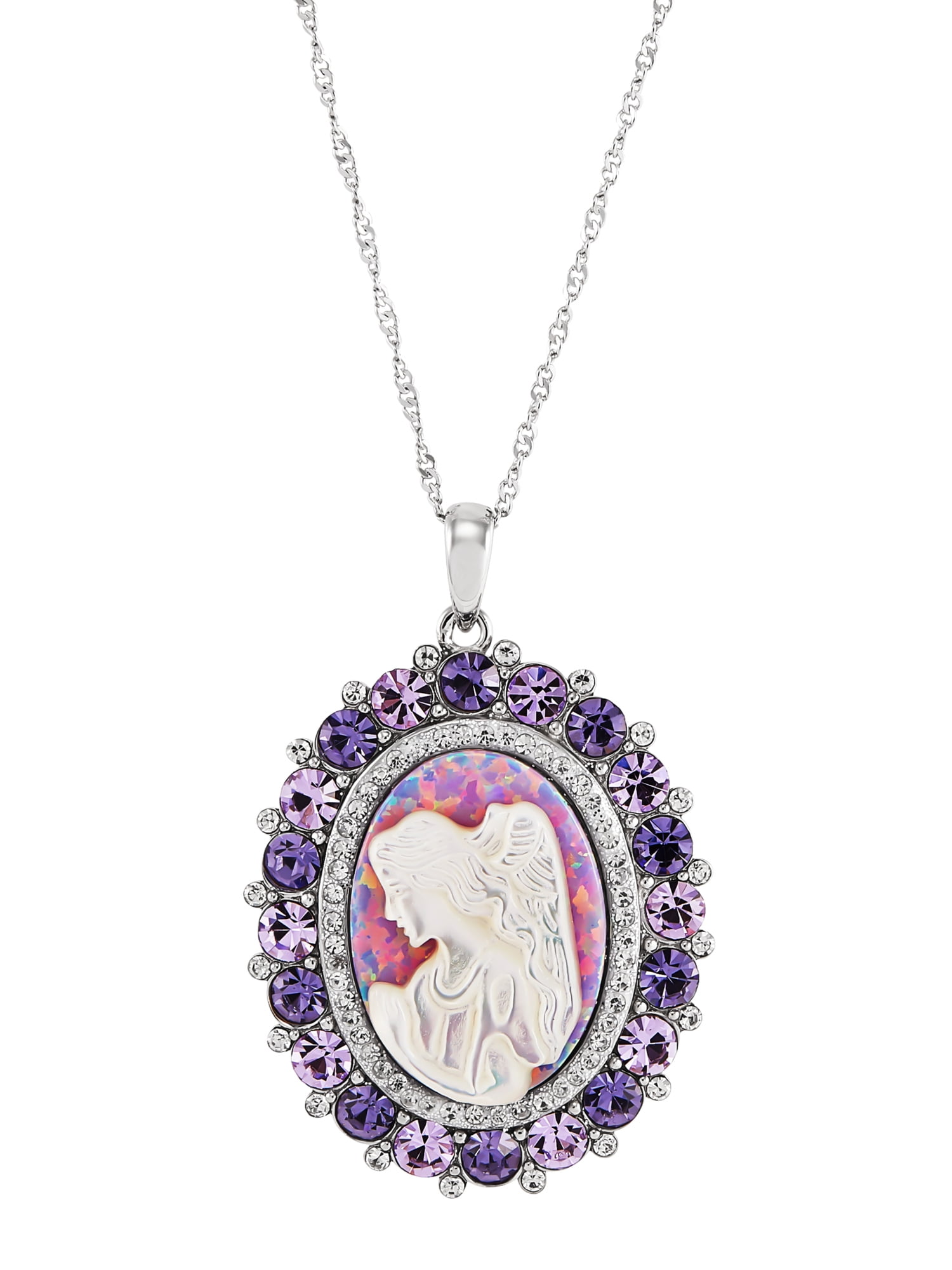 Brilliance Fine Jewelry Oval Mother of Pearl Crystal Angel Pendant in Sterling Silver,18"