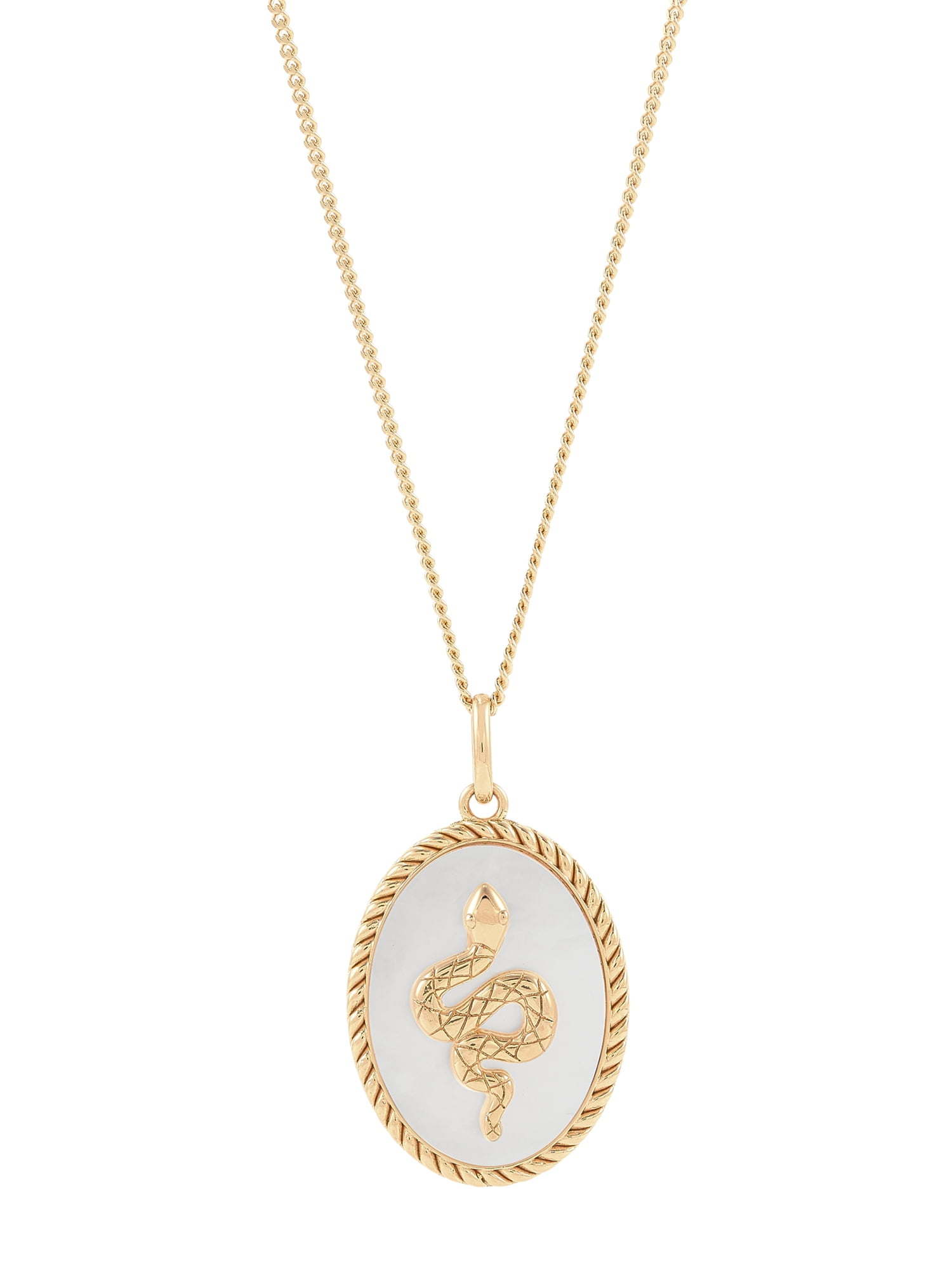 Brilliance Fine Jewelry Oval Mother of Pearl Snake Pendant in Sterling Silver and 14KT Gold Plate