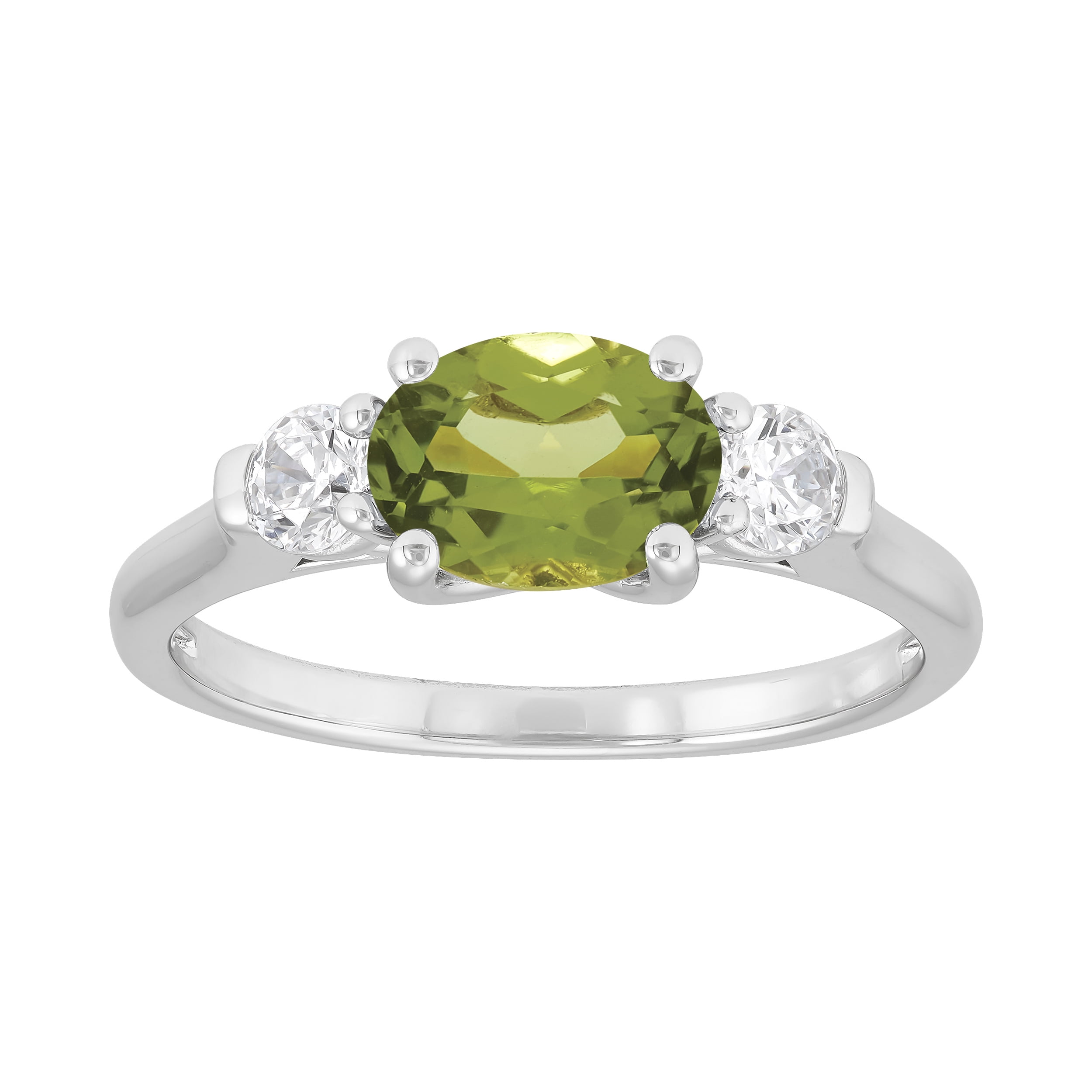 Brilliance Fine Jewelry Oval Peridot and White Cubic Zirconia Ring in Sterling Silver